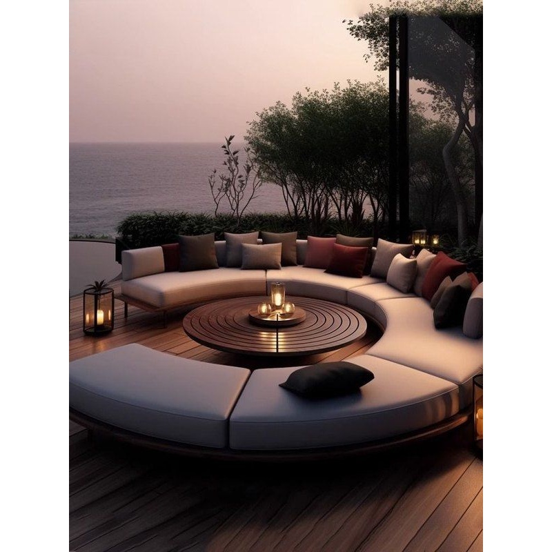 北欧户外沙发实木别墅休闲组合防水卡座家具茶几室外花园庭院露台