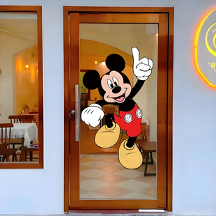 米奇玻璃门贴纸卧室客厅厨房推拉移门装饰静电贴米妮老鼠卡通海报