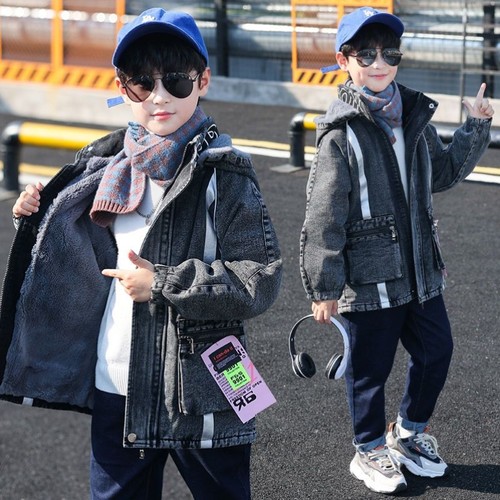 男童冬装外套中大童加绒棉衣2025新款儿童加厚牛仔风衣时尚洋气潮