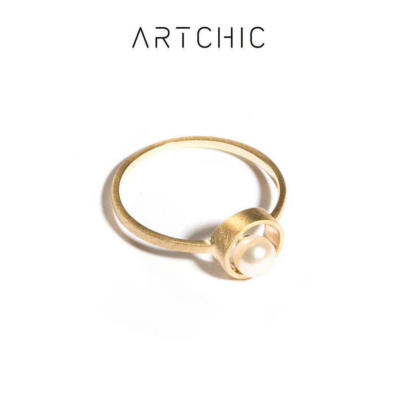 Artchic Japanese Color Gold Pearl Ring 18K gold ring female Japanese Light luxury jewelry simple niche design