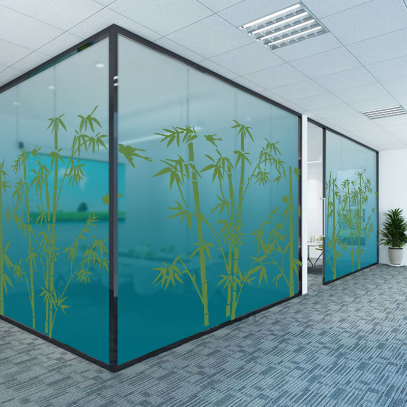 绵竹亭公司玻璃贴膜透明彩色渐变镂空打彩贴膜磨砂不透明企业贴纸