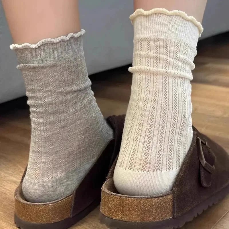 袜子女夏季薄款堆堆长筒白袜女孩纯色月子芭蕾风黑色配裙子骑行袜