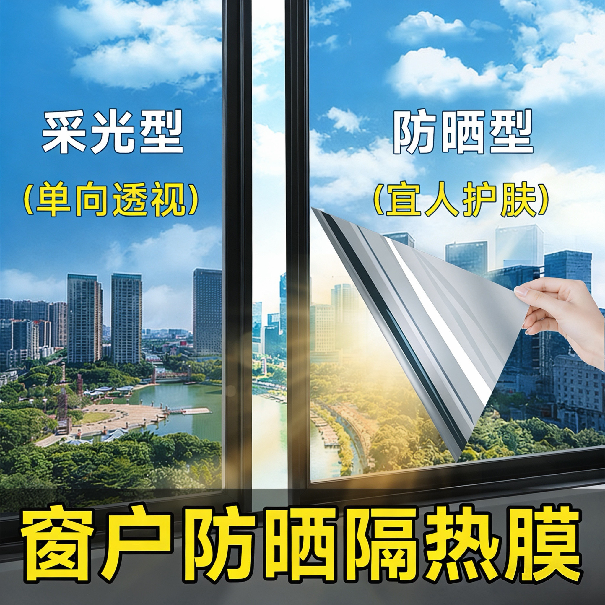 窗户防晒隔热膜家用玻璃贴纸阳台阳光房遮阳遮光防窥单向透视隐私