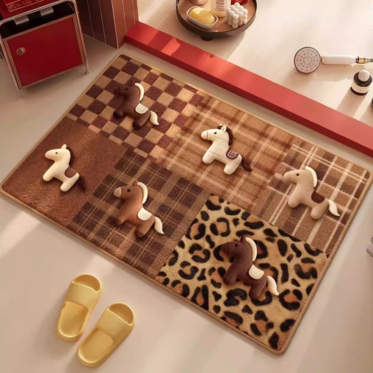 2026新年马年红色地垫浴室门口吸水卫生间防滑地毯家用洗手间脚垫,居家布艺,家用脚垫,淘宝优惠券,粉丝福利购,淘宝优惠卷