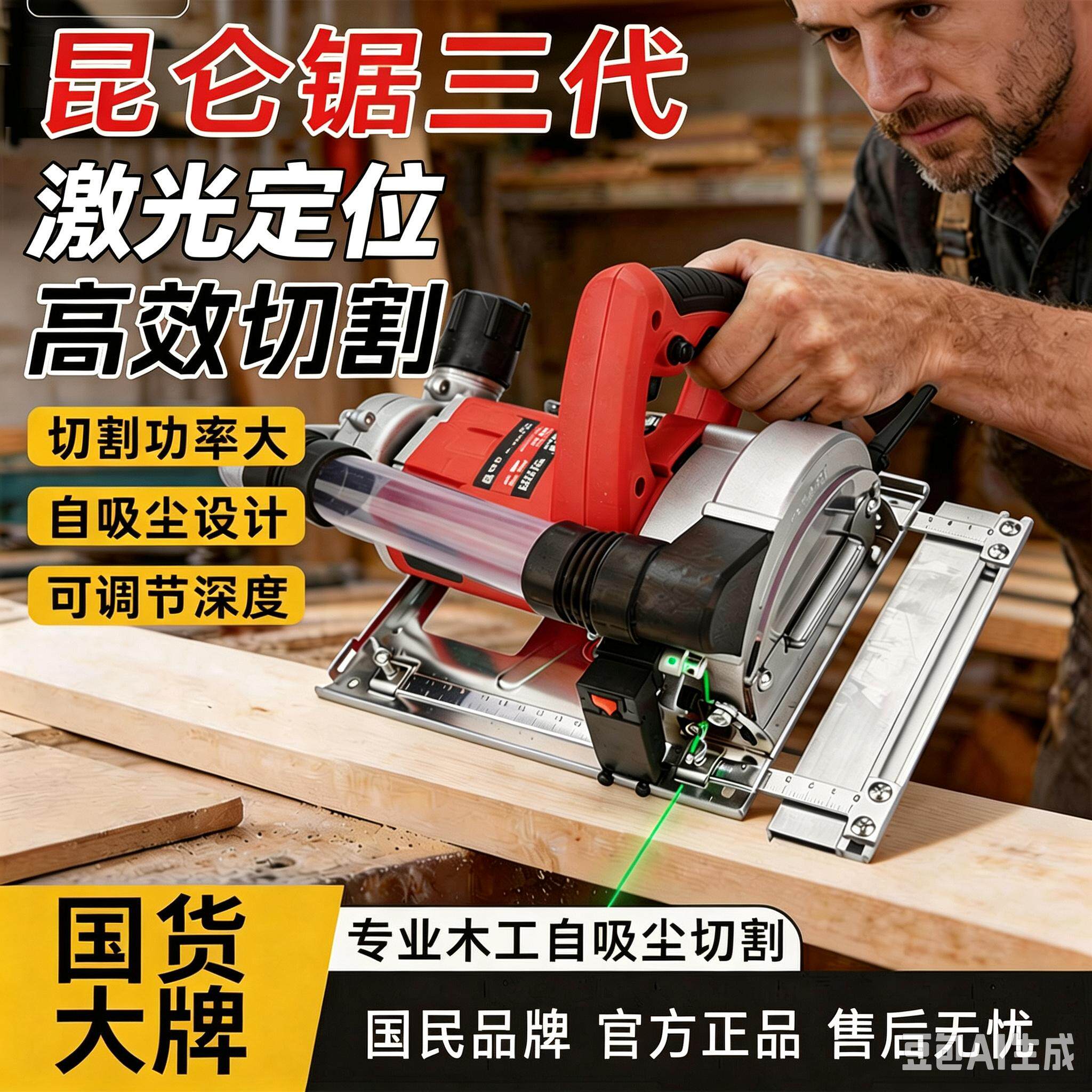 昆仑三代木工锯专用底板自吸尘手提锯大功率石膏板圆弧木板装修锯