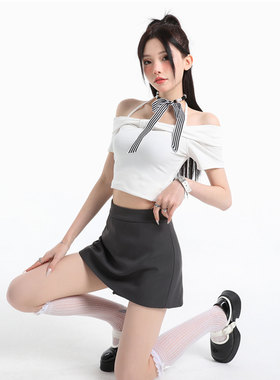 2026春夏新款灰色a字半身裙裤女高腰显瘦防走光黑色包臀西装短裙