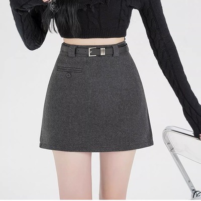 灰色毛呢半身裙超好看冬装显瘦