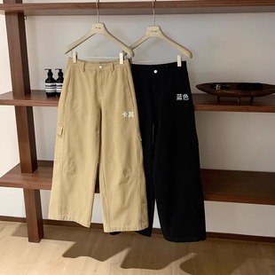 女秋冬高腰宽松阔腿直筒牛仔裤 版 子松弛感休闲工装 裤 型超好看