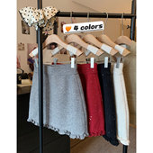 新年红色小香细闪亮片半身裙女2026春季 a字针织裙小个子包臀短裙