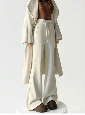 白色高腰羊绒休闲阔腿拖地裤女秋冬新款气质高级感醋酸羊毛微喇裤