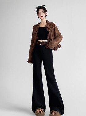黑色西装喇叭裤女2026春夏新款设计感显瘦高腰垂感宽松休闲微喇裤