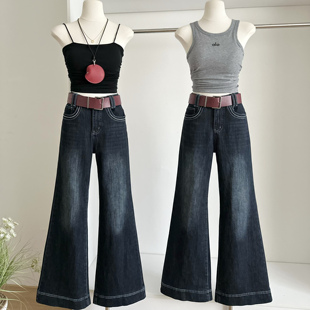 型超好看 显瘦辣妹马蹄拖地长裤 裤 高腰时尚 子阔腿微喇叭牛仔裤 版