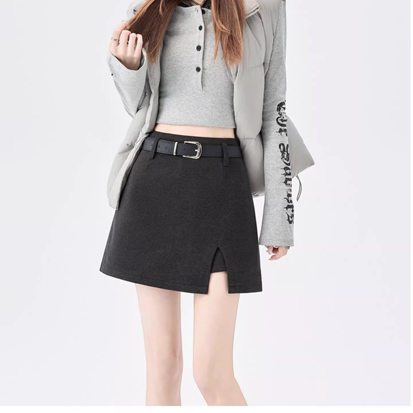 毛呢半裙开叉西装半身裙女秋超好看冬装高腰防走光A字包臀短裙子,女装/女士精品,半身裙,淘宝优惠券,粉丝福利购,淘宝优惠卷