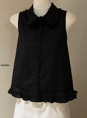 法式娃娃领白色背心衬衫荷叶边纯欲甜辣气质衬衣温柔短款亚麻上衣