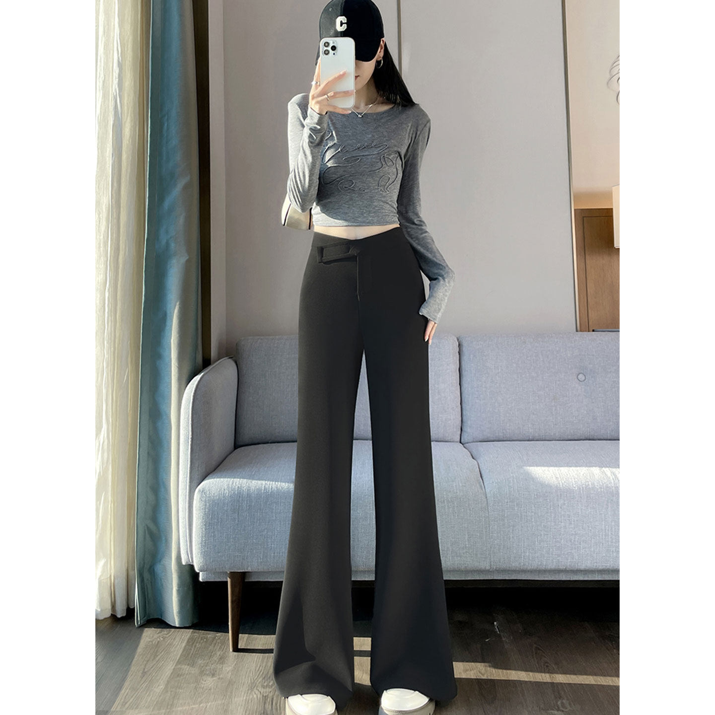 超火的黑色高腰休闲西装裤女秋冬新拖地裤垂感阔腿裤直筒裤子外穿,女装/女士精品,休闲裤,淘宝优惠券,粉丝福利购,淘宝优惠卷