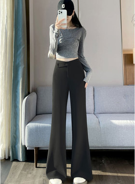 超火的黑色高腰休闲西装裤女秋冬新拖地裤垂感阔腿裤直筒裤子外穿