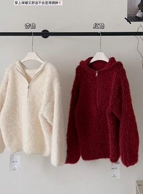 红色加厚百搭毛衣外套女韩版2025秋冬新款宽松显瘦软糯套头针织衫