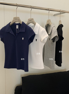 极简Polo领刺绣短袖T恤女2025新款夏季穿搭时尚休闲百搭显瘦上衣