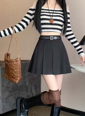 辣妹灰色毛呢半身裙小个子短裙秋冬气质高腰显瘦防走光A字百褶裙