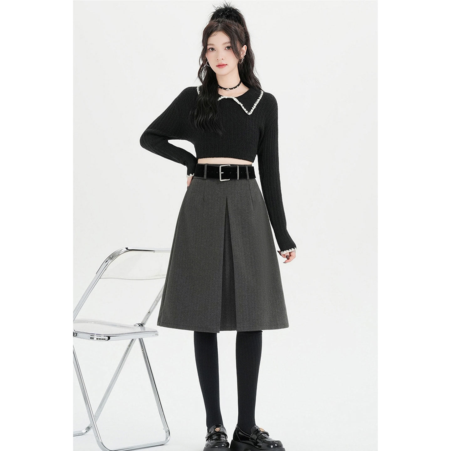 极简灰色毛呢A字半身裙2026春季新款韩版高腰显瘦百搭气质中裙女