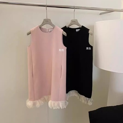 花瓣边直筒无袖西装背心裙女