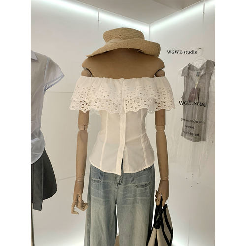 法式甜美一字肩荷叶边衬衫女夏季