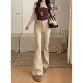 新款 米白微喇牛仔裤 女高腰修身 2026春季 气质a字弹力喇叭休闲长裤