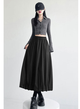 2026春季新款高级感毛呢花苞黑色半身裙梨形绝美巨好看洋气中长裙