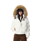 SREK冬季 加厚保暖棉衣外套 百搭复古毛领连帽棉服女短款 新款 美式