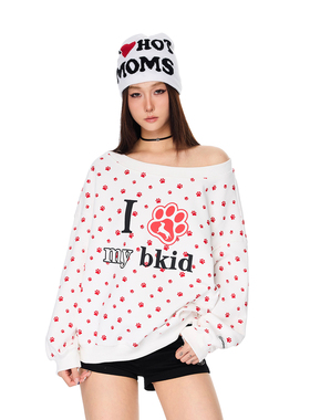 SREK原创美式复古爱心狗爪印花连帽卫衣女秋冬新款宽松慵懒风上衣