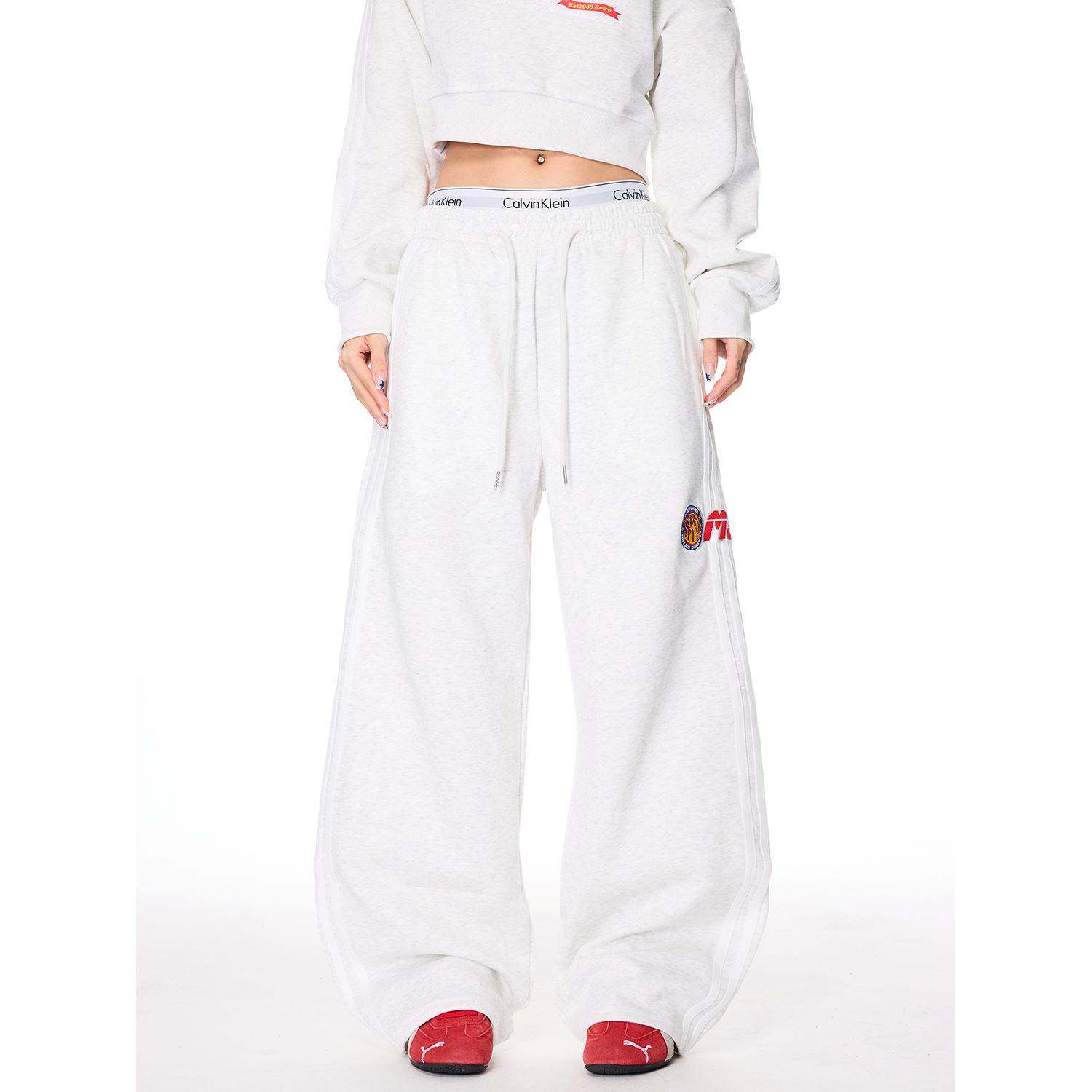 SREK三条杠休闲裤男女2025秋季新款宽松bf韩版街头运动阔腿卫裤