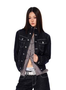 SREK 美式短款牛仔外套秋季复古解构质感修身廊形显瘦工装夹克女