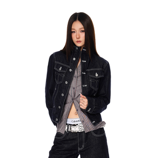 SREK 美式短款牛仔外套秋季复古解构质感修身廊形显瘦工装夹克女