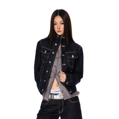 SREK 美式短款牛仔外套秋季复古解构质感修身廊形显瘦工装夹克女