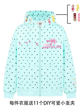 SREK春季新款美式辣妹风波点字母印花连帽开衫卫衣女短款休闲外套