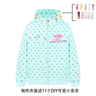 SREK春季新款美式辣妹风波点字母印花连帽开衫卫衣女短款休闲外套