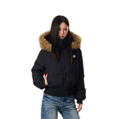 SREK高级感毛领连帽棉服女座山雕外套冬季 短款 保暖收腰显瘦棉衣