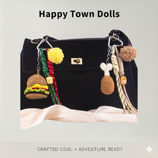 新手工钩织汉堡m系包包挂件卡通炸鸡腿钥匙扣情侣挂饰DIY包包配饰