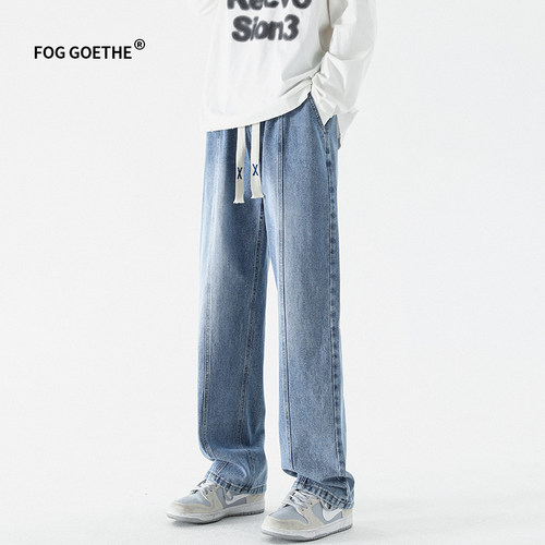 FOG GOETHE潮牌牛仔裤男款春夏季直筒宽松抽绳休闲裤学生阔腿长裤