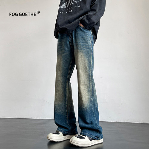 FOG GOETHE微喇牛仔裤男美式复古春秋季直筒宽松休闲裤阔腿长裤子