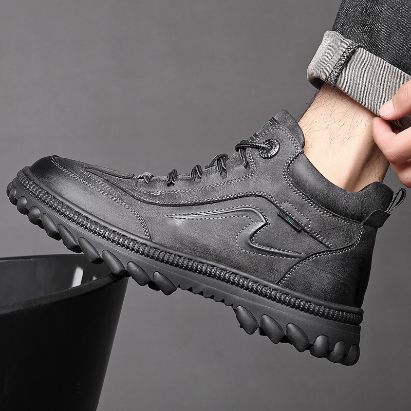 冬季新款真皮羊毛棉鞋高帮皮毛一体防滑男鞋东北户外休闲防水保暖