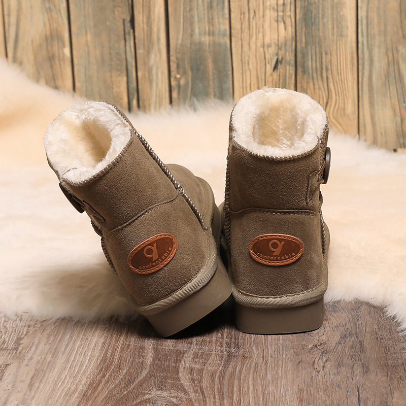 牛皮雪地靴女冬季新款防寒保暖木纽扣短筒靴棉鞋子经典圆头牛筋底,女鞋,时尚雪地靴,淘宝优惠券,粉丝福利购,淘宝优惠卷