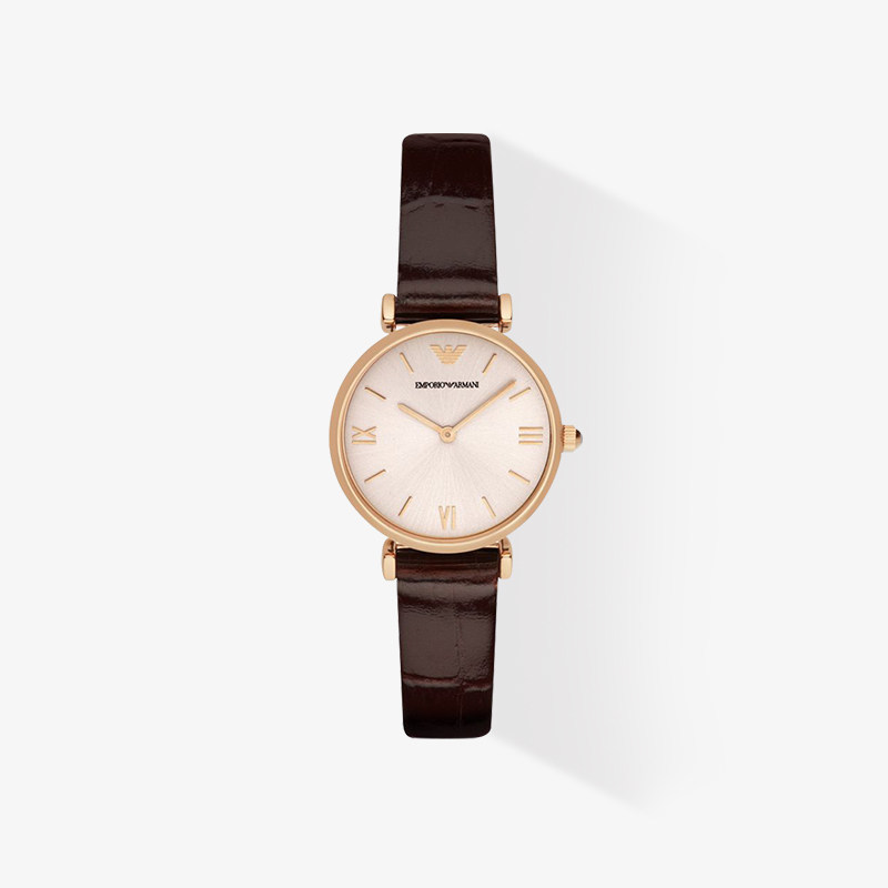 Armani阿玛尼手表女圆形复古表盘皮带石英名牌女表AR1911官方正品