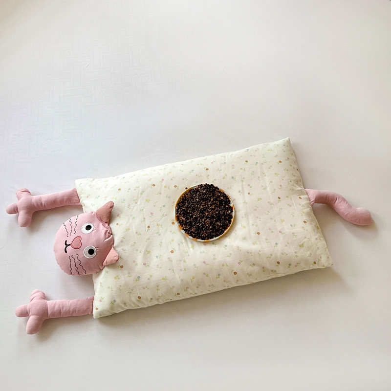 哇噻猫全棉纯棉双层纱甜荞麦枕芯卡通儿童学生成人护颈枕枕头枕芯