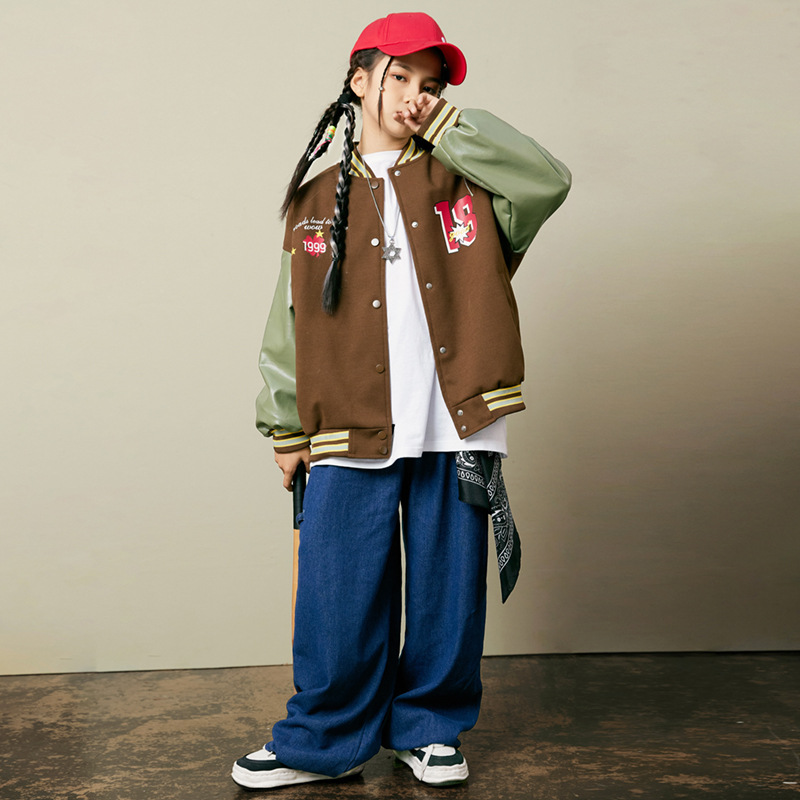 潮牌街舞童装男童嘻哈帅气套装秋冬走秀hiphop儿童棒球服演出服