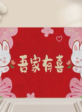 结婚地垫喜庆入户门口红色家有喜事地毯丝圈进门新婚门垫粉色脚垫