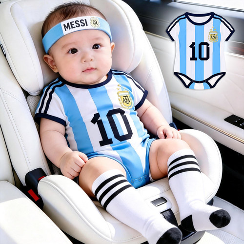 婴儿连体衣夏2026世界杯宝宝a类纯棉哈衣爬服梅西阿根廷c罗足球服
