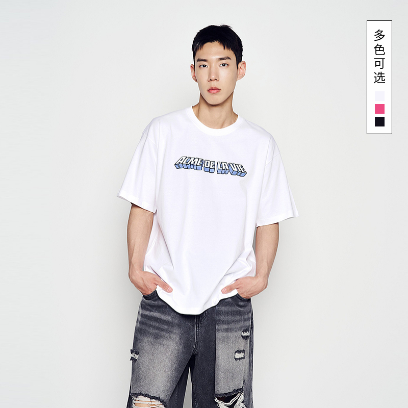 ADLV 2025春夏新品短袖T恤3D简约logo印花宽松休闲百搭圆领男女款