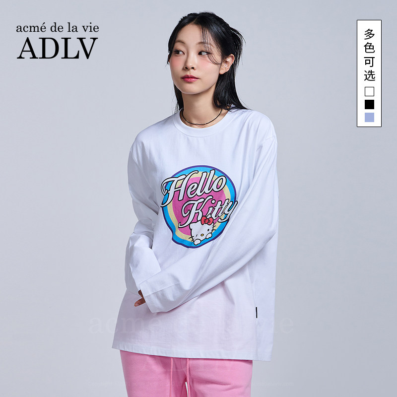 ADLV / Sanrio HELLO KITTY联名系列宽松圆圈字母印花圆领长袖T恤