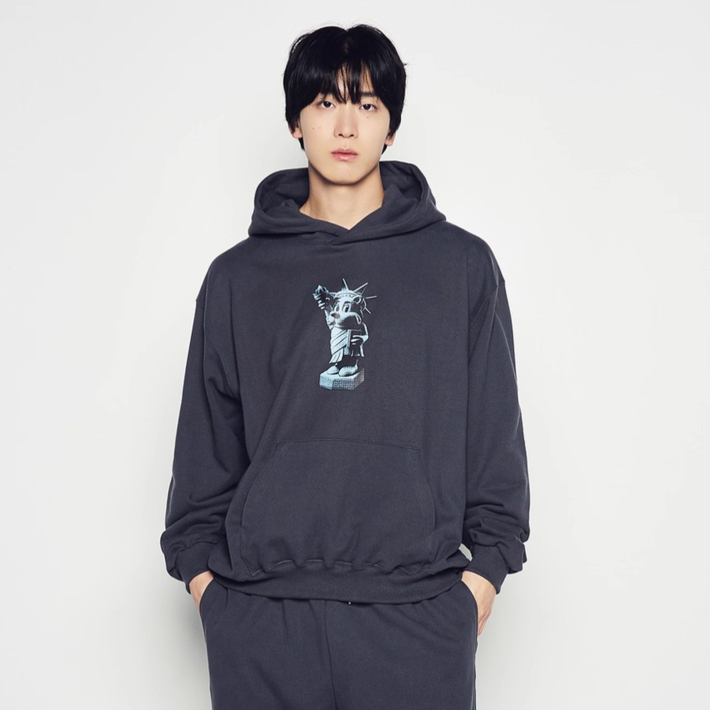 ADLV韩国潮牌2025秋季新品自由神像印花连帽卫衣男女同款宽松上衣